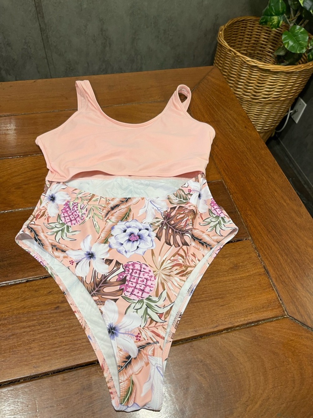 Peach Two-Piece Floral High-Waist Swimsuit
